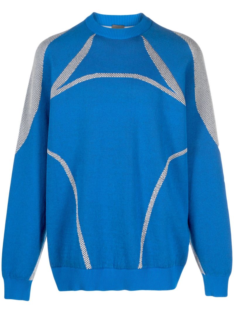Blue Panelled Mesh Sweater