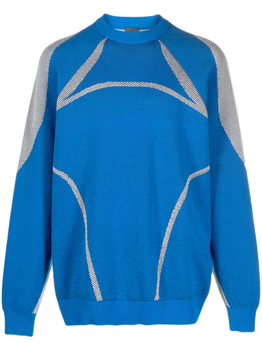 Blue Panelled Mesh Sweater