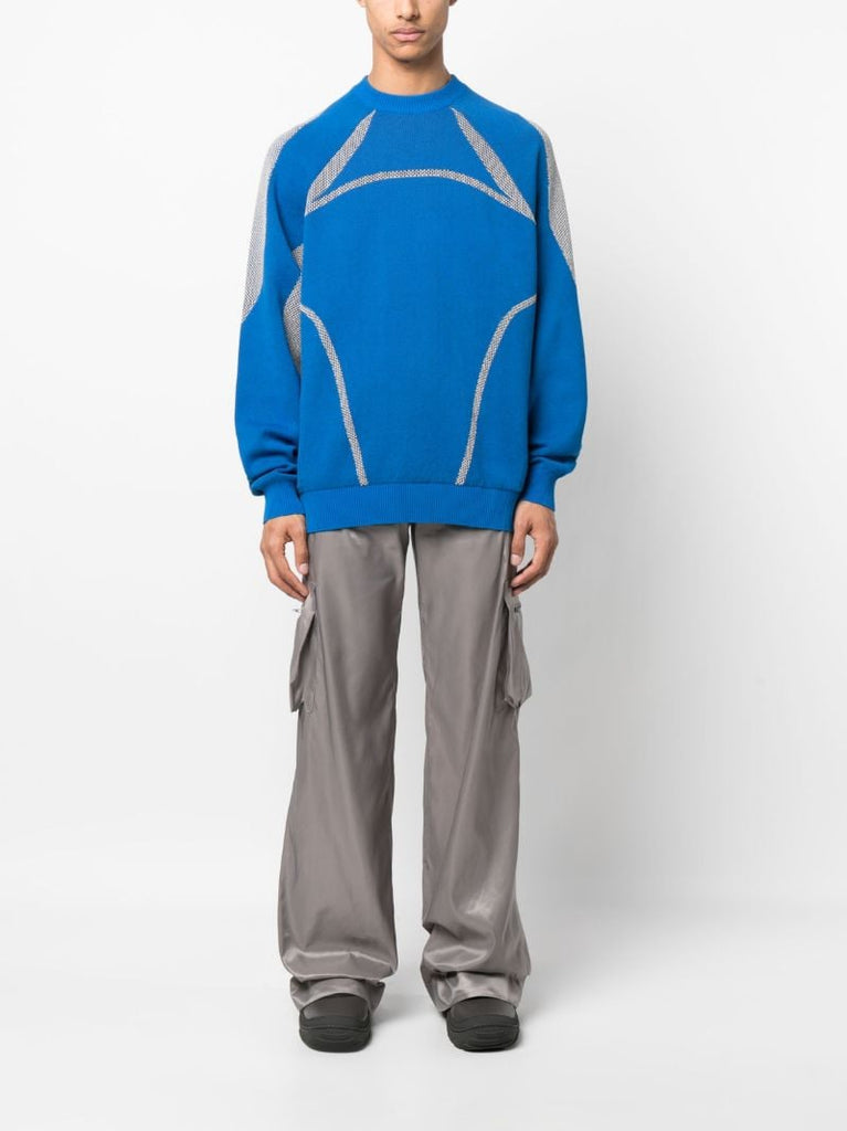 Blue Panelled Mesh Sweater