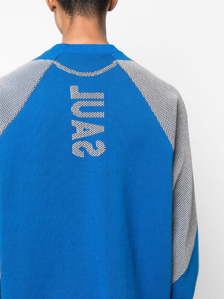 Blue Panelled Mesh Sweater