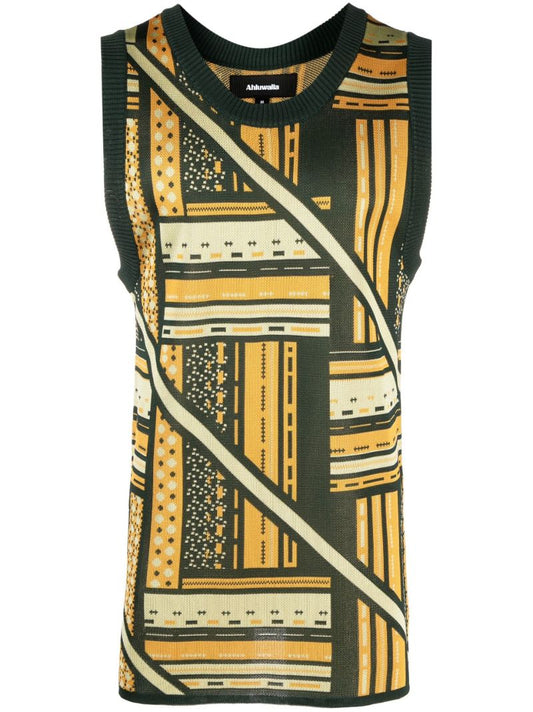 Green Graphic Print Vest Top