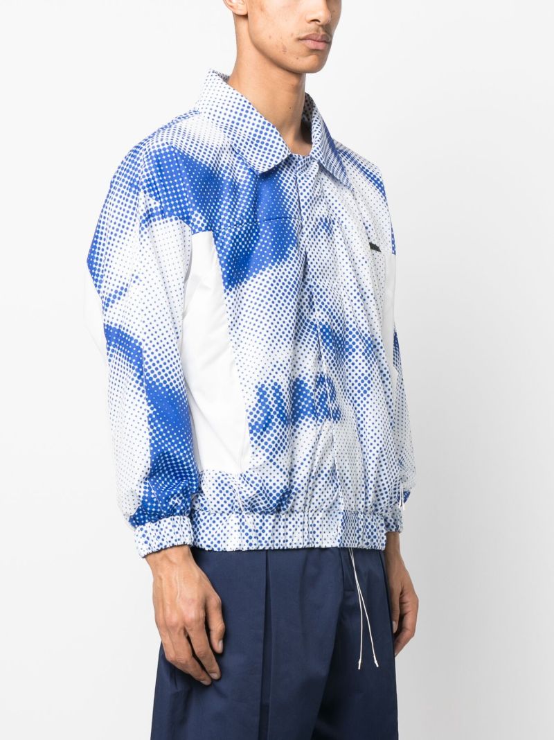 Blue and White Logo Print Shirt Jacket