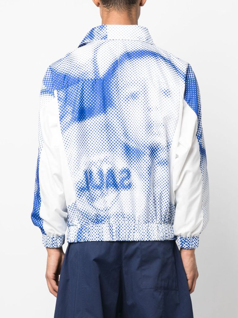Blue and White Logo Print Shirt Jacket