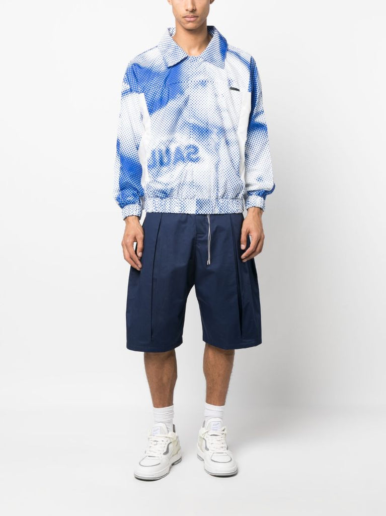 Blue and White Logo Print Shirt Jacket