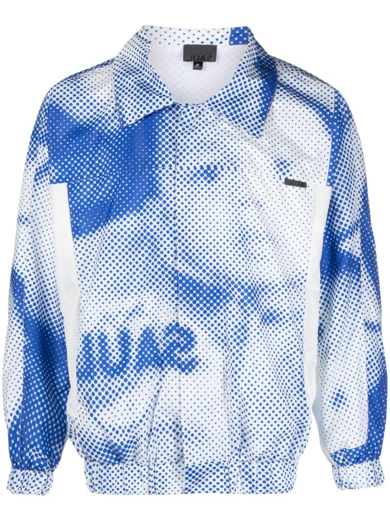 Blue and White Logo Print Shirt Jacket