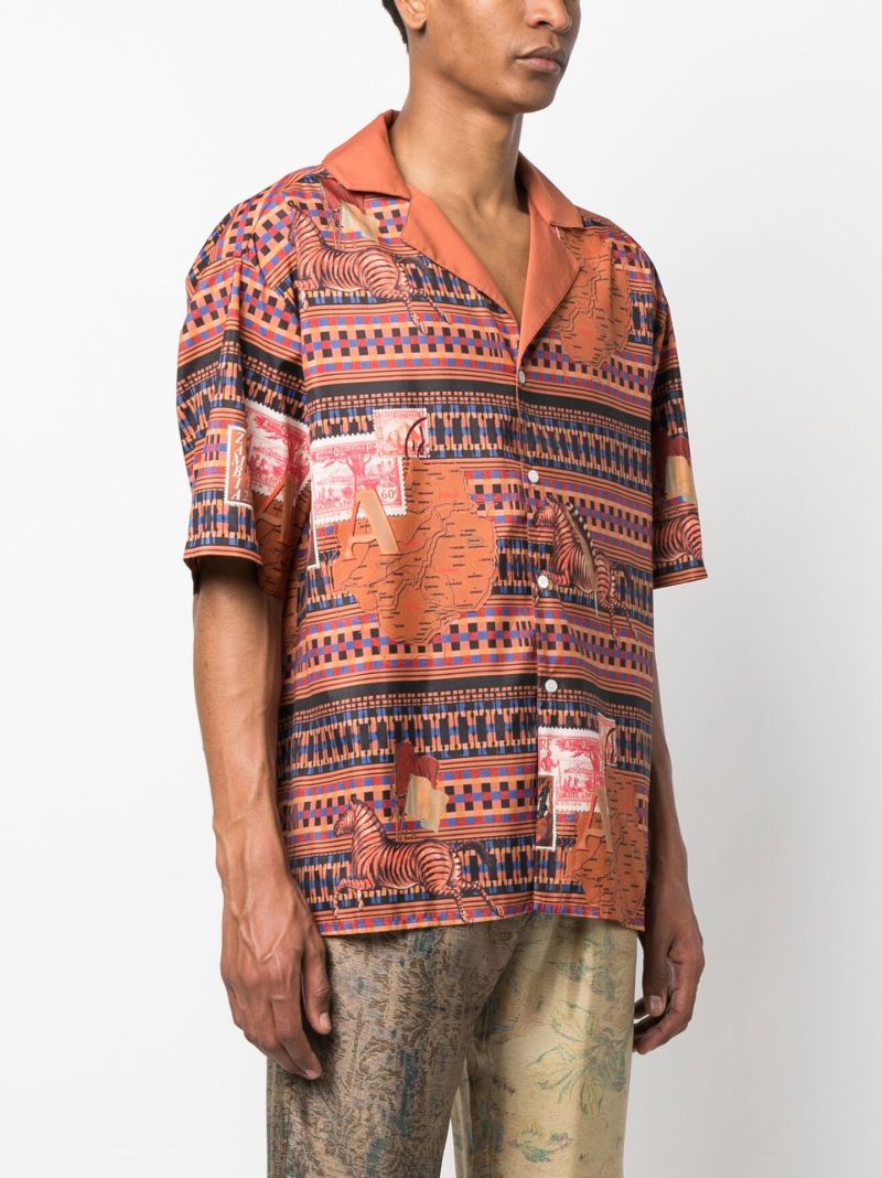Brown Graphic Print Short Sleeved Shirt