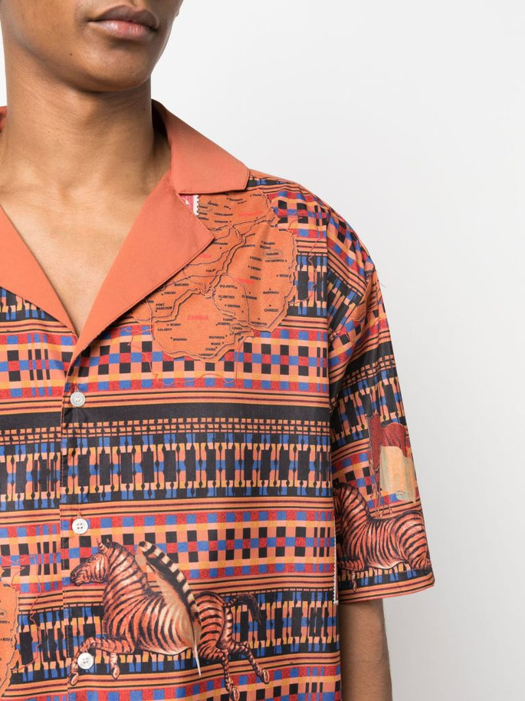 Brown Graphic Print Short Sleeved Shirt