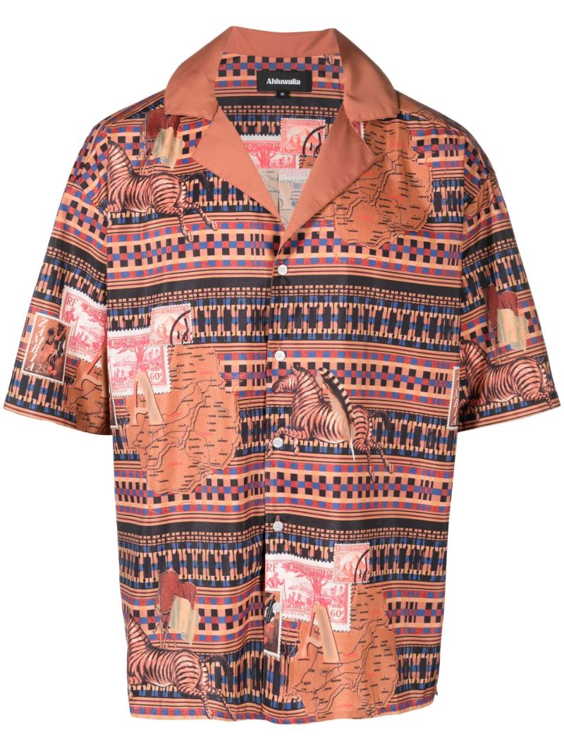 Brown Graphic Print Short Sleeved Shirt