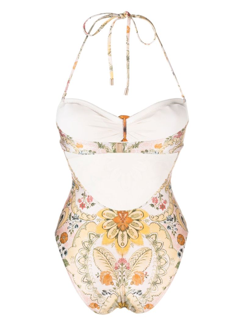 Yellow Floral Print Swimsuit