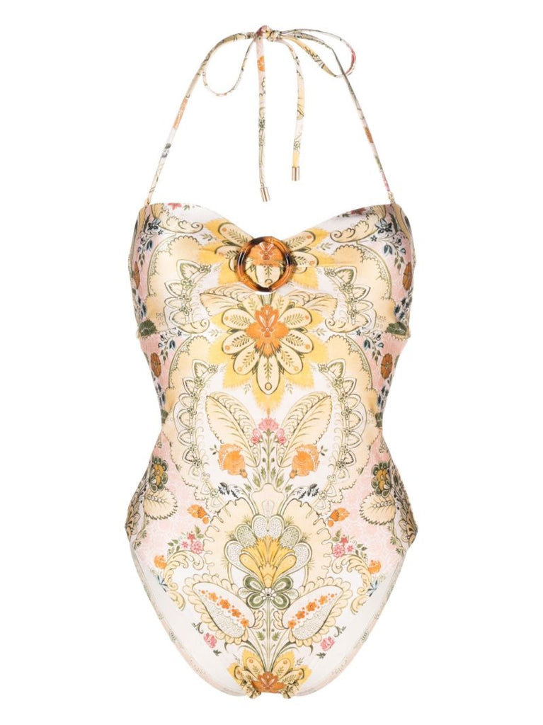 Yellow Floral Print Swimsuit