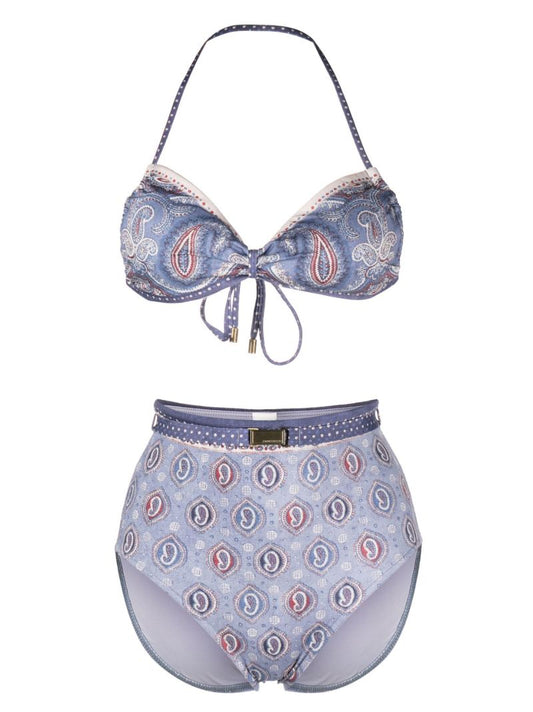 Blue Vitali Paisley Print Halterneck Bikini