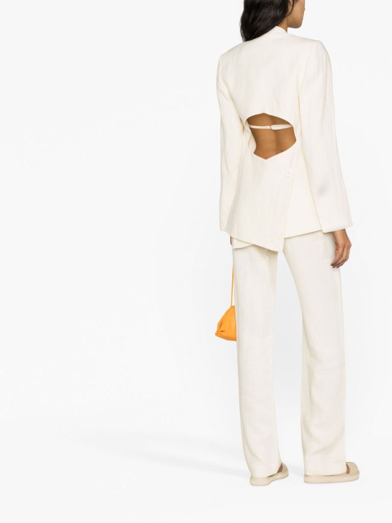 White Cut-out Linen Blazer