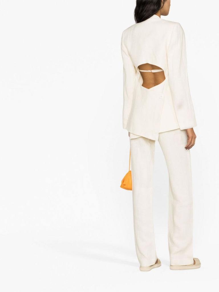 White Cut-out Linen Blazer