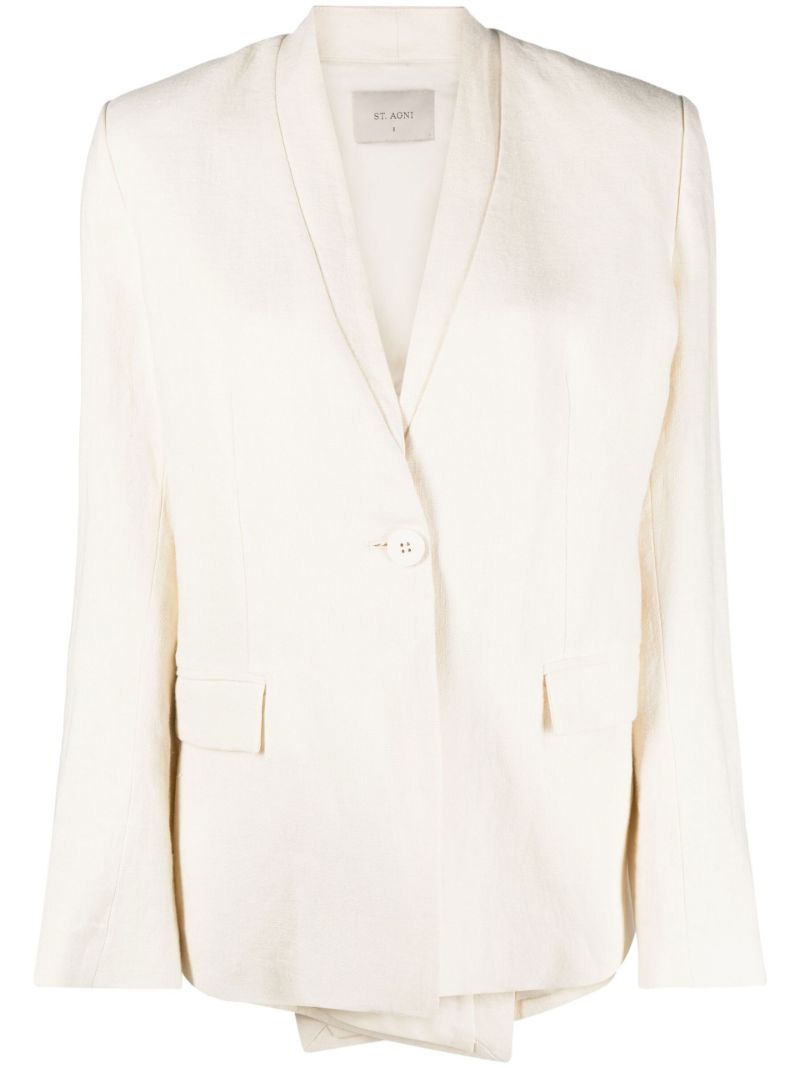 White Cut-out Linen Blazer