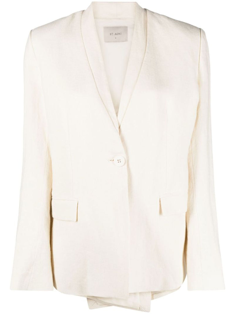 White Cut-out Linen Blazer