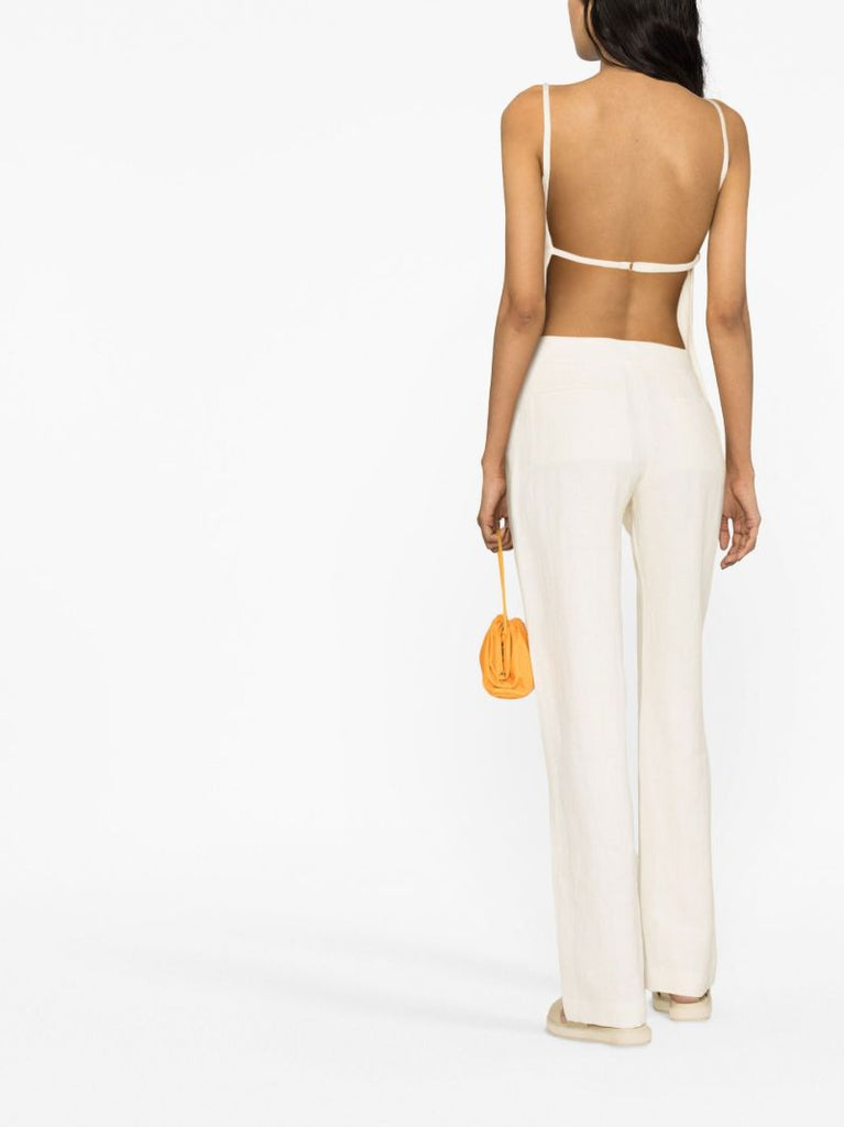 Neutral Straight-leg Linen Trousers