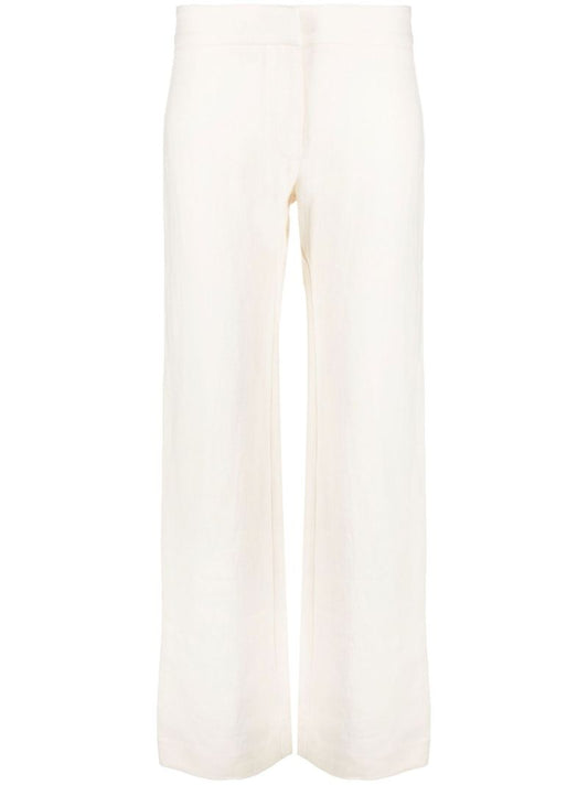 Neutral Straight-leg Linen Trousers
