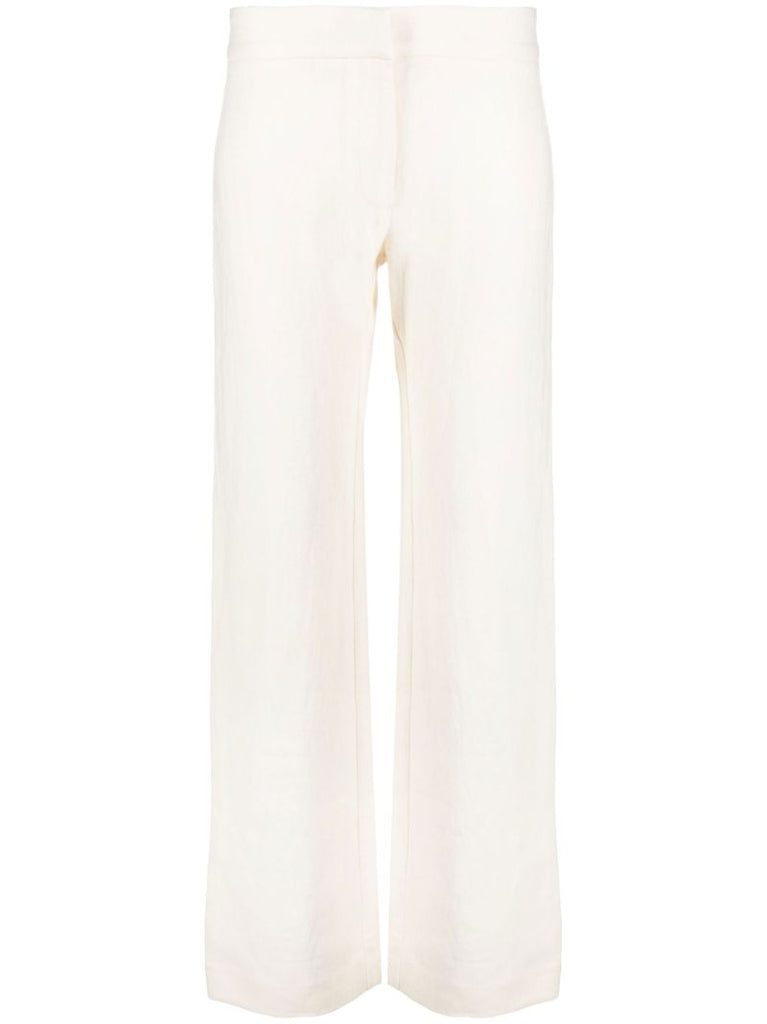 Neutral Straight-leg Linen Trousers