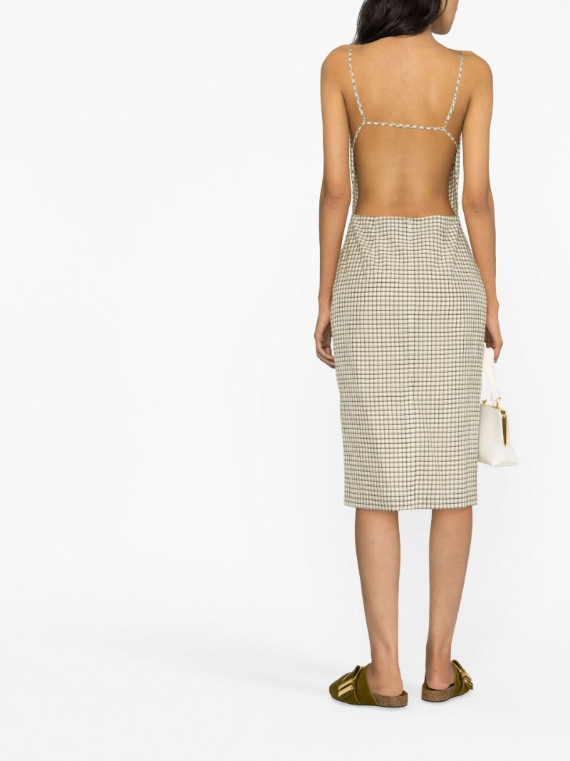 Neutral Check Print Midi Dress