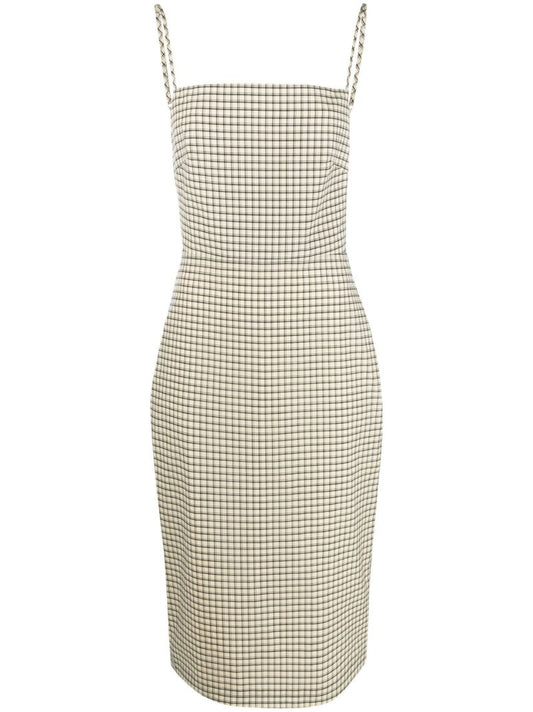 Neutral Check Print Midi Dress