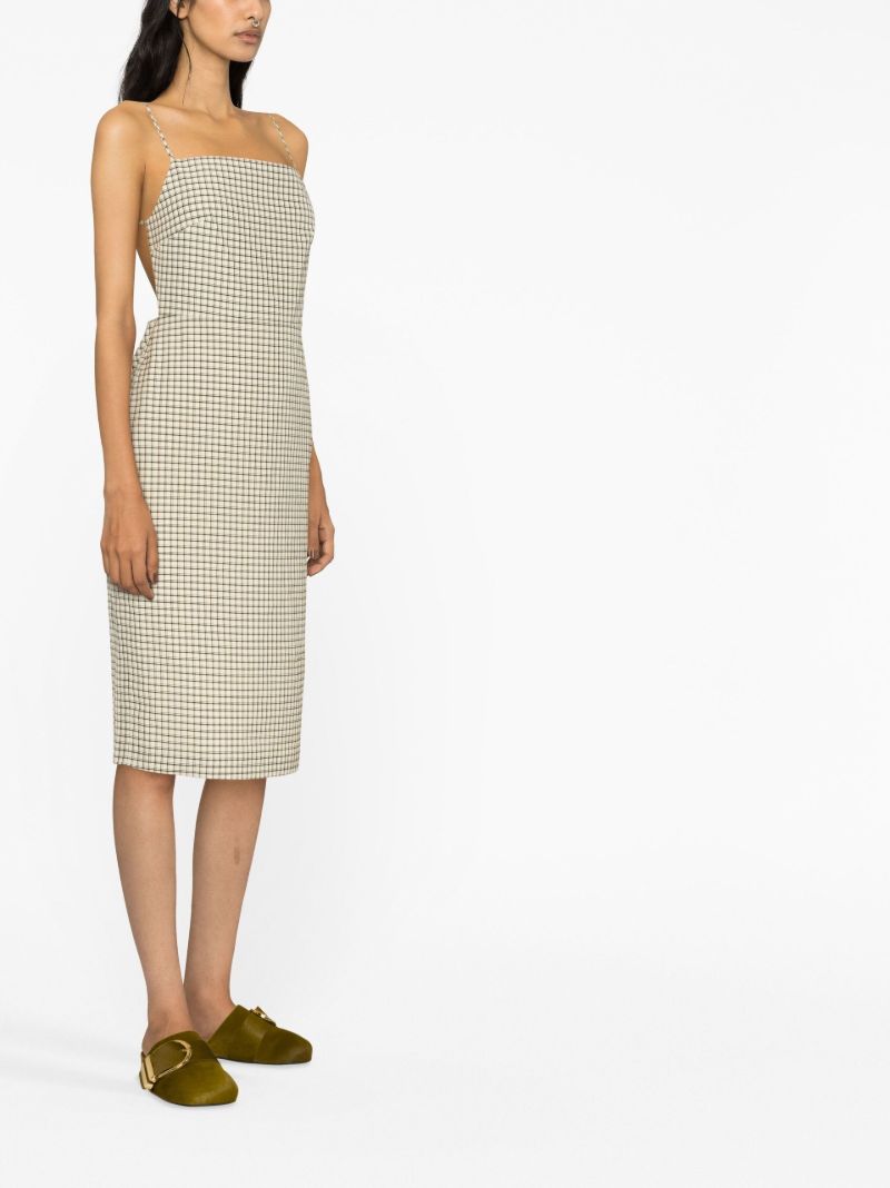 Neutral Check Print Midi Dress