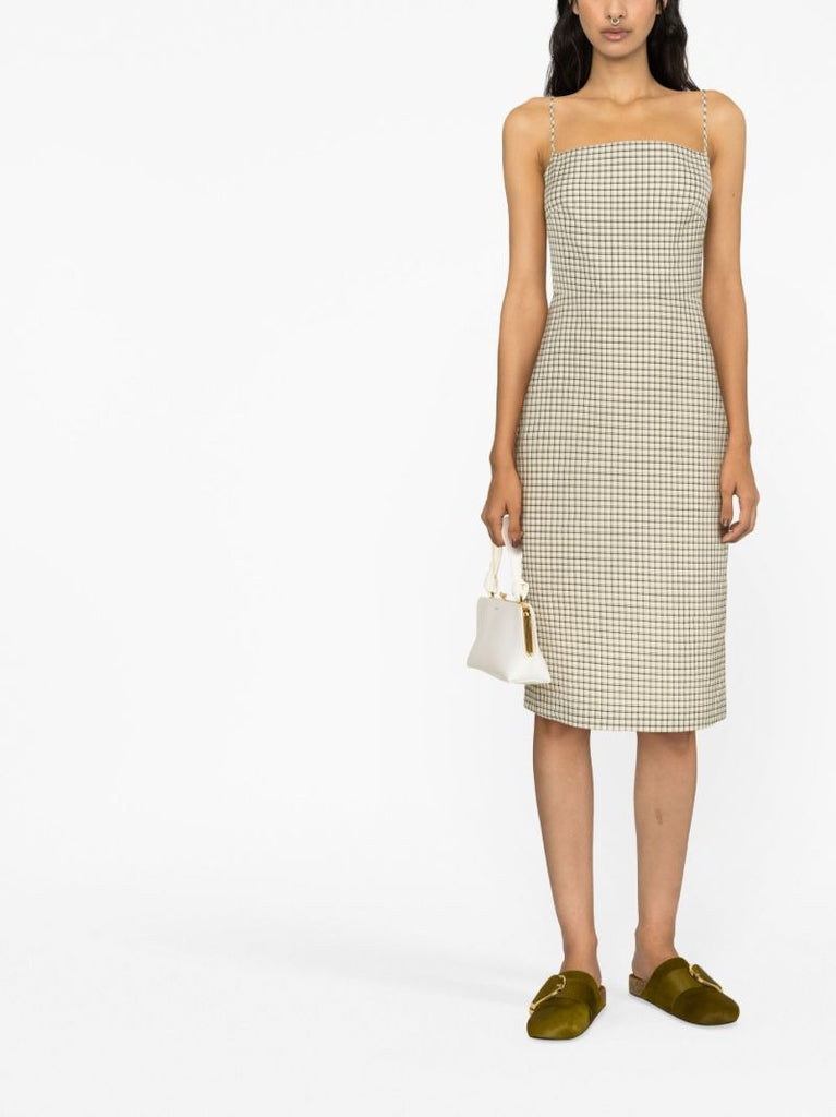 Neutral Check Print Midi Dress