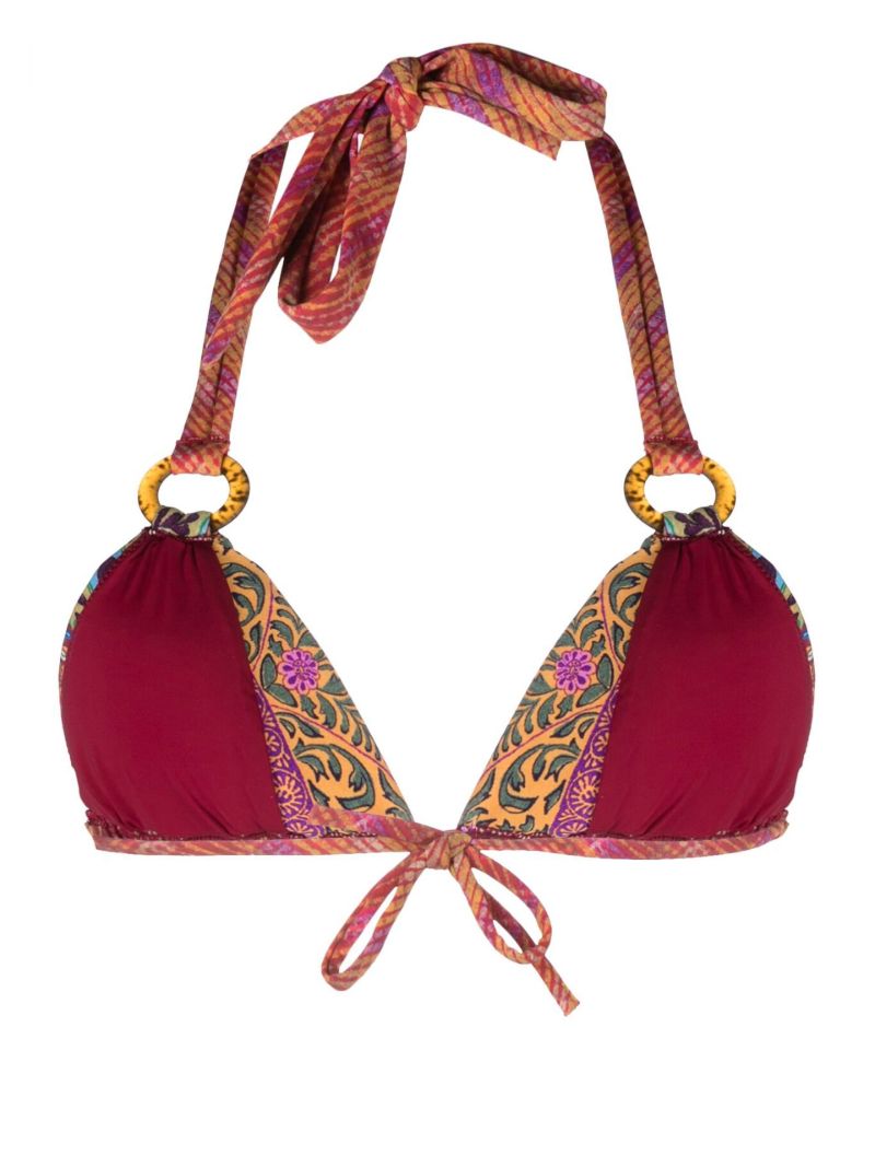 Red Tri Rings Printed Bikini Top