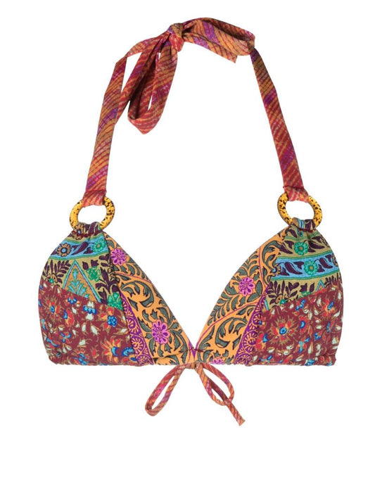 Red Tri Rings Printed Bikini Top