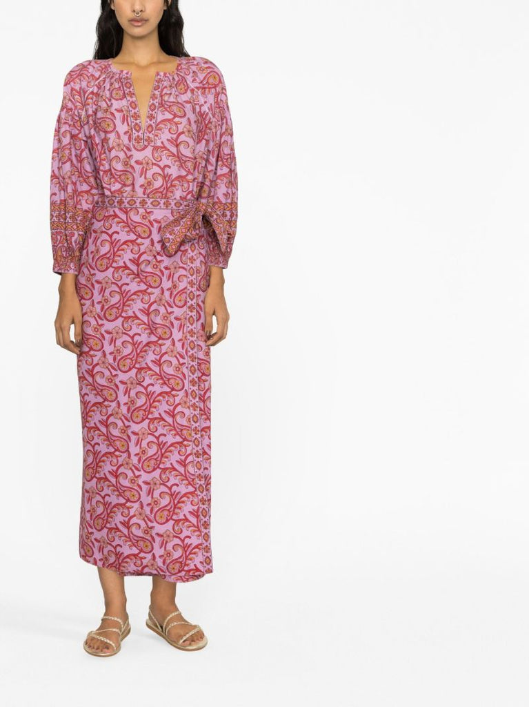 Purple Paisley Print Wrap Maxi Skirt