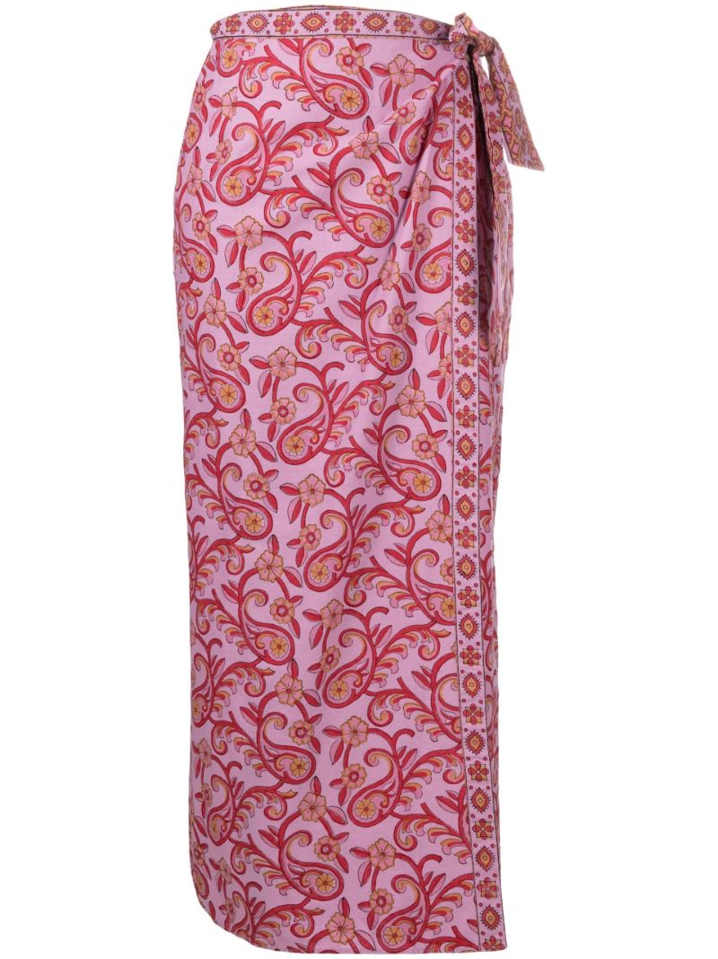 Purple Paisley Print Wrap Maxi Skirt