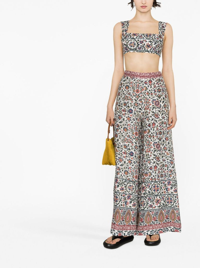 White Verbena Floral Print Crop Top