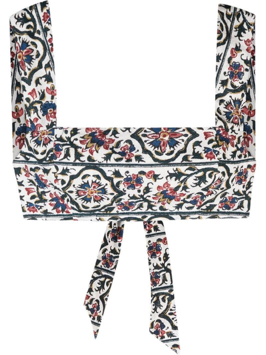 White Verbena Floral Print Crop Top