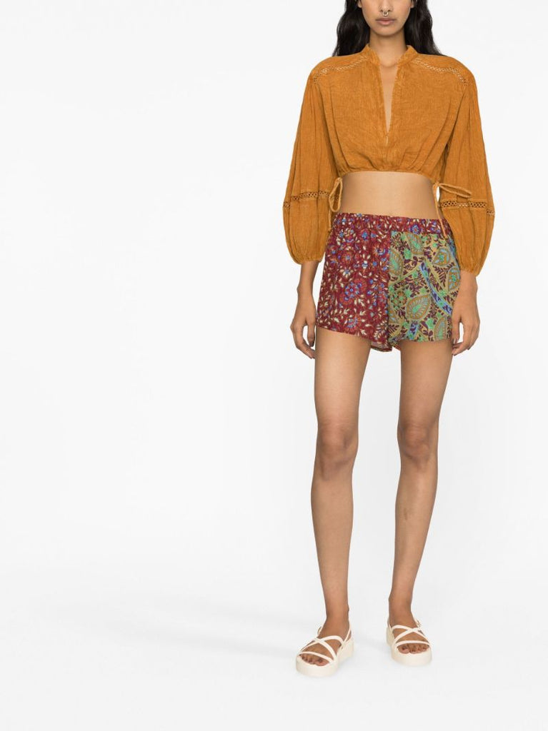 Orange Cropped Cotton Blouse
