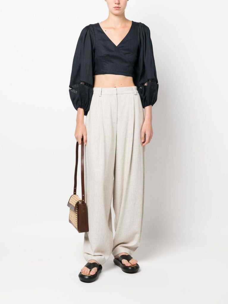 Blue Lace Panel Wrap Top