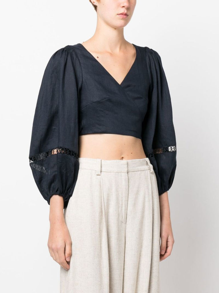 Blue Lace Panel Wrap Top