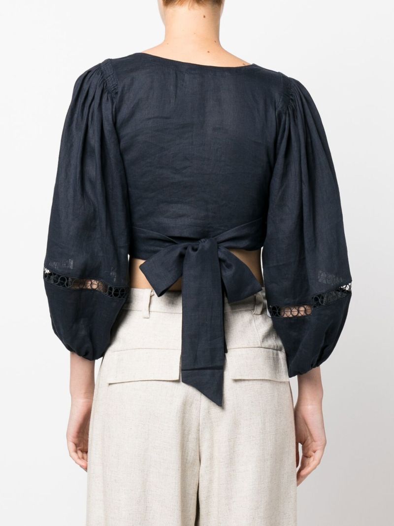 Blue Lace Panel Wrap Top