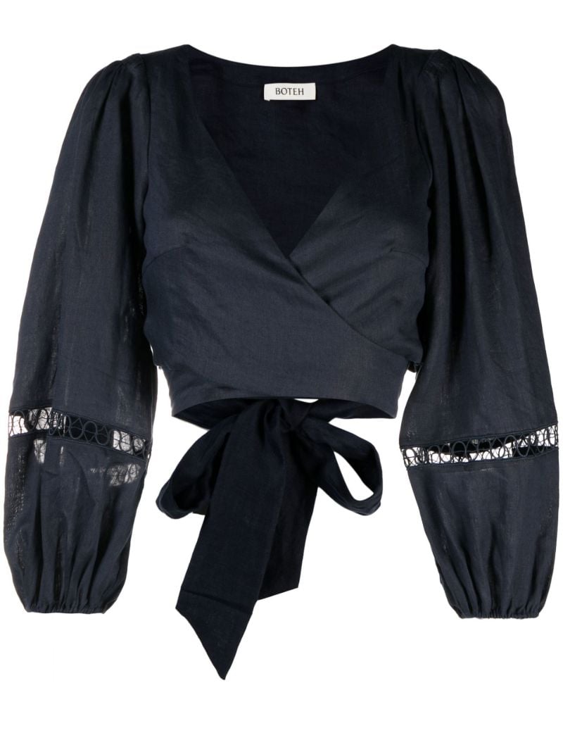 Blue Lace Panel Wrap Top