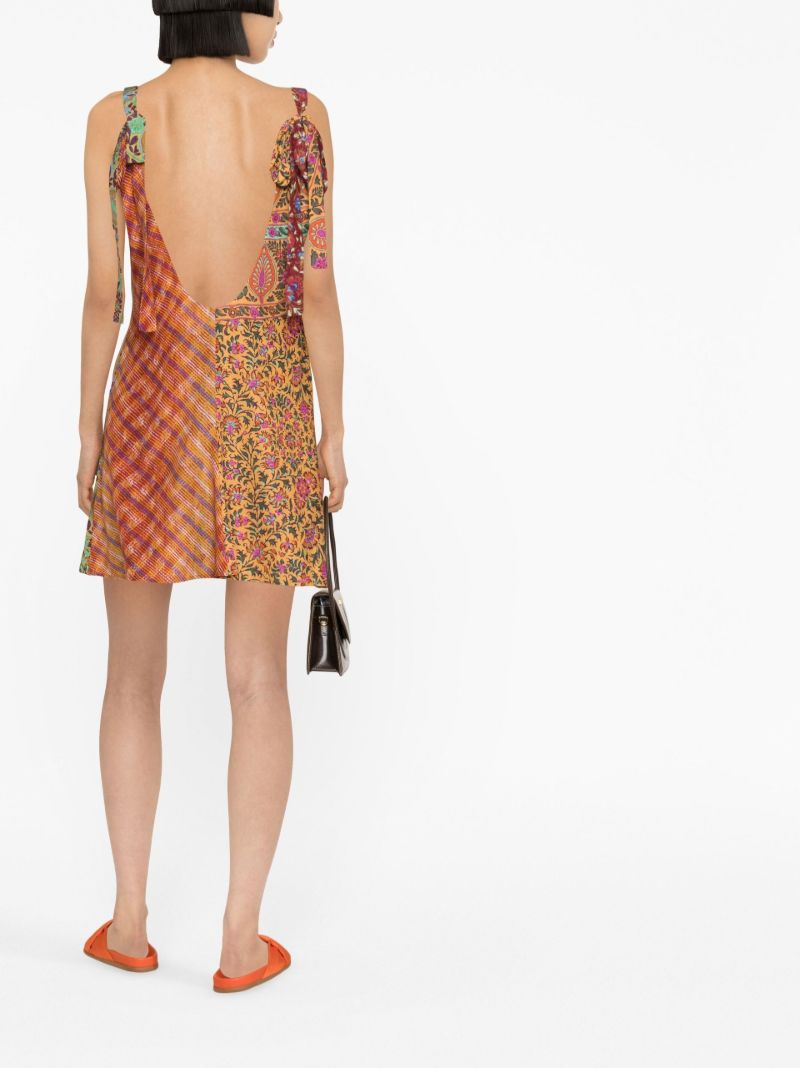 Orange Mixed Print Mini Dress