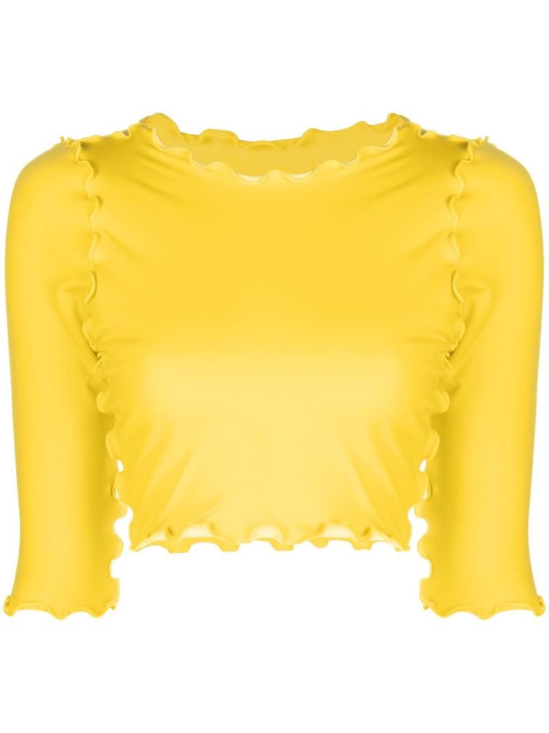 Yellow Cropped Shirt Swim Top