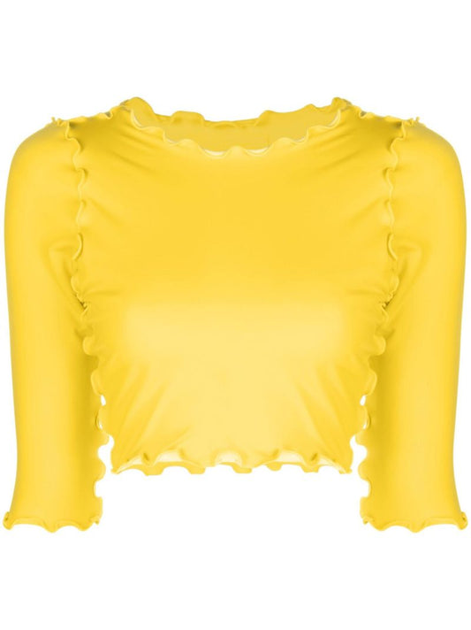 Yellow Cropped Shirt Swim Top