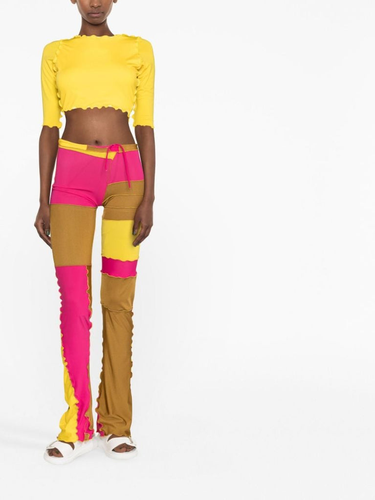 Yellow Cropped Shirt Swim Top