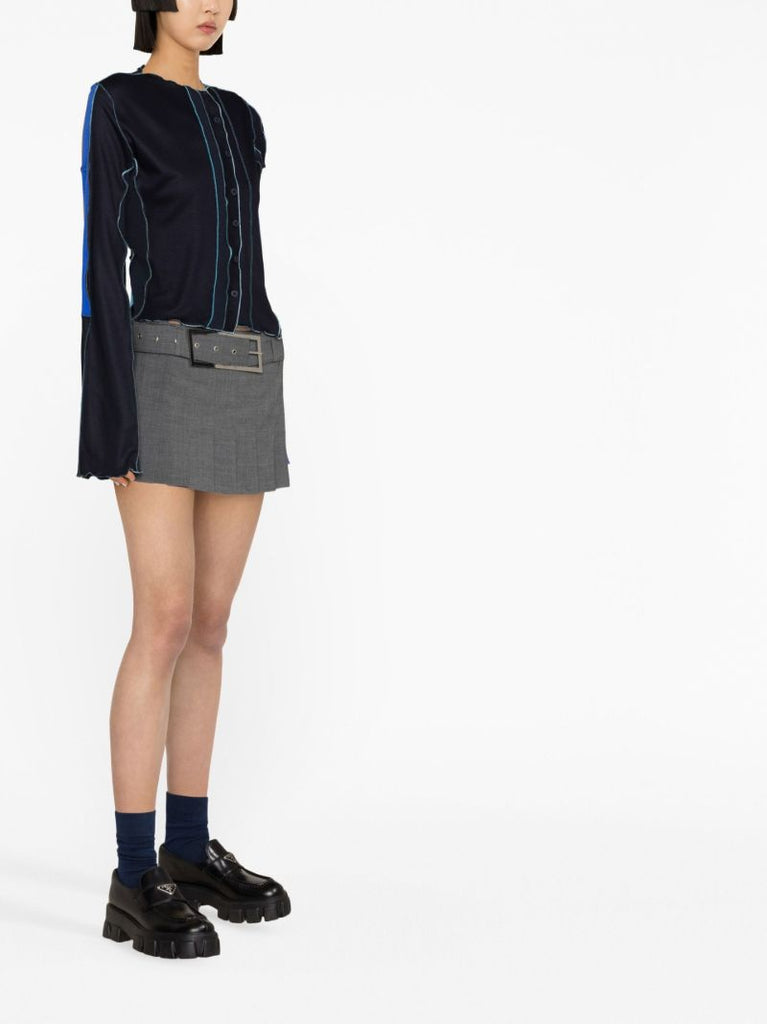 Blue Patchwork Ruffled Cardigan