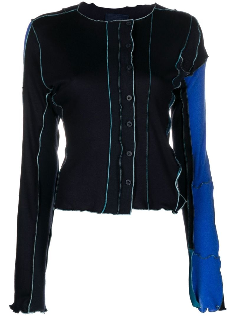 Blue Patchwork Ruffled Cardigan