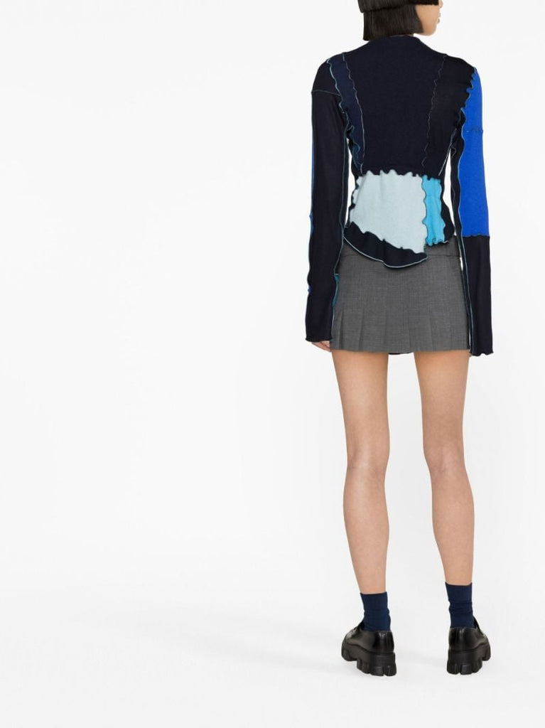 Blue Patchwork Ruffled Cardigan