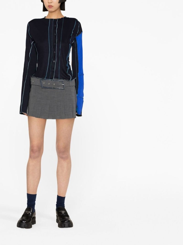 Blue Patchwork Ruffled Cardigan