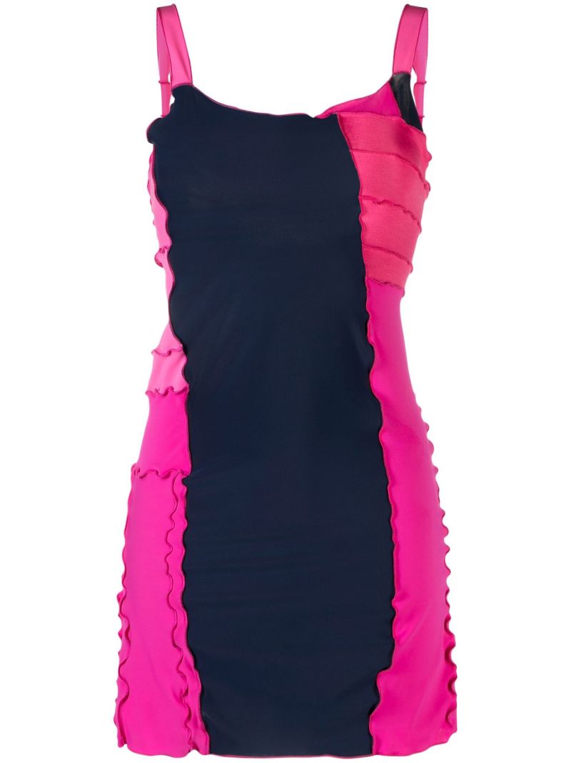 Pink Ruffle Patchwork Mini Dress