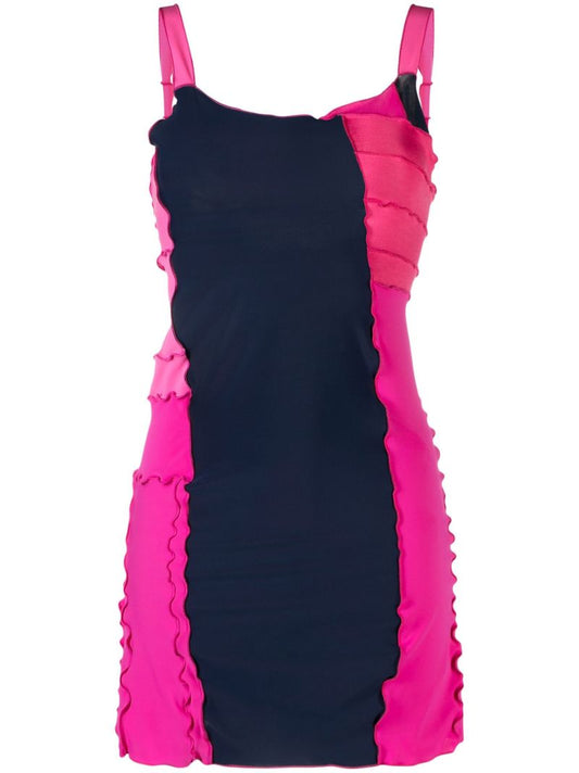 Pink Ruffle Patchwork Mini Dress