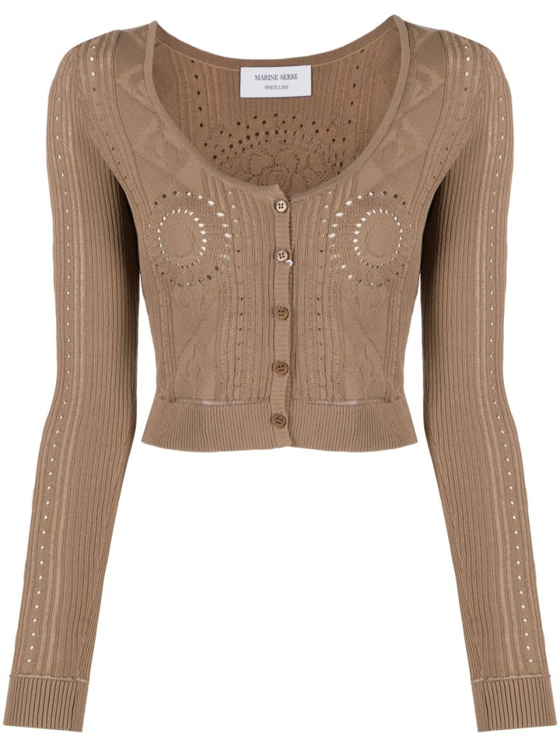 Neutral Pointelle Knit Cropped Cardigan