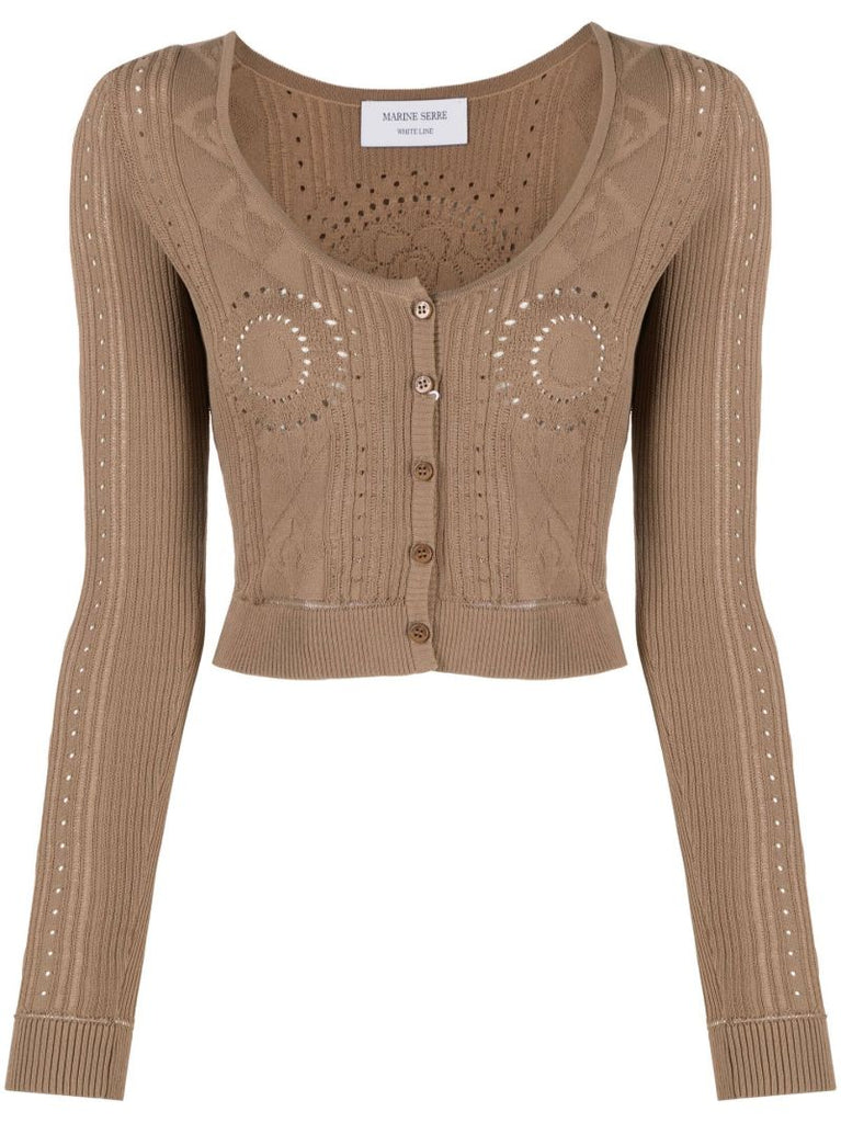 Neutral Pointelle Knit Cropped Cardigan