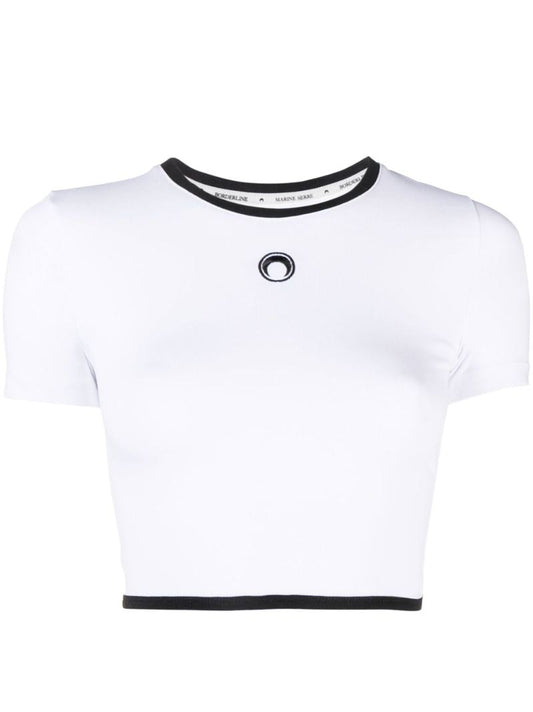 White Crescent Moon Cotton Crop Top